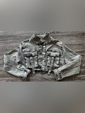 Black Gray Washed Cropped Denim Jean Jacket | Size 1X